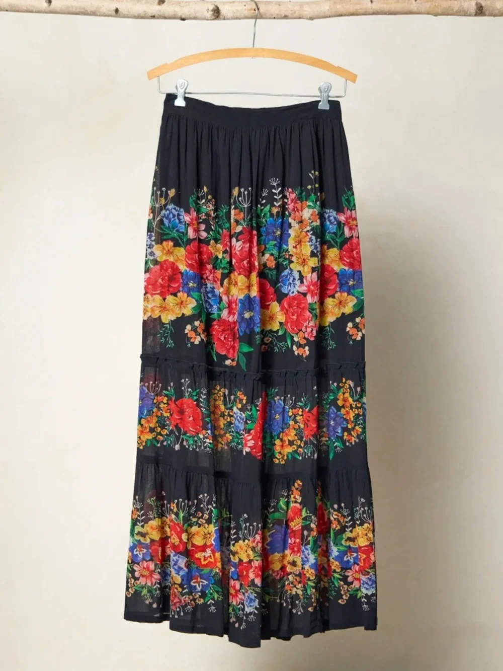 Natural Life Irina Floral Tiered Maxi Skirt Multicolor Floral Print Size M - Picture 2 of 3